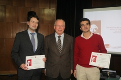 Deputado Correia de Campos com os vencedores do "Prémio Europeu Professor António Sousa Franco - 2012", Armando Luís Silva Rocha e José Duarte Videira Lopes Metelo Coimbra.
